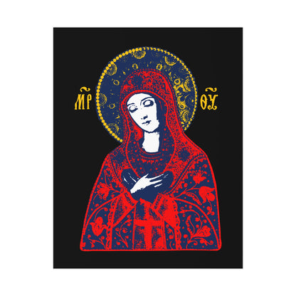 Joy of All Joys Tenderness Theotokos Iconographic Based on Traditional Orthodox Iconography | Bright Red Design | Orthodox Christian Art Poster