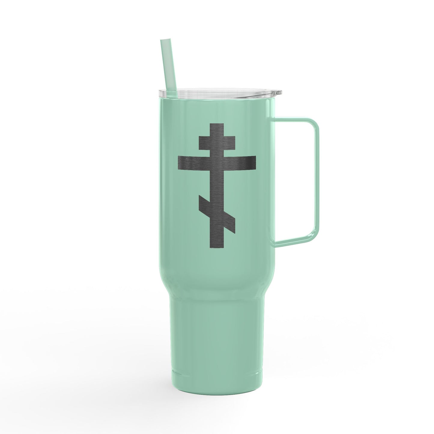 Russian/Greek Tribar Cross Engraved 40oz Koozie Tumbler | Insulated Stainless Steel | Bold, Minimalist Orthodox Christian Home & Travel Accessory