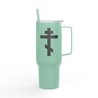 Russian/Greek Tribar Cross Engraved 40oz Koozie Tumbler | Insulated Stainless Steel | Bold, Minimalist Orthodox Christian Home & Travel Accessory