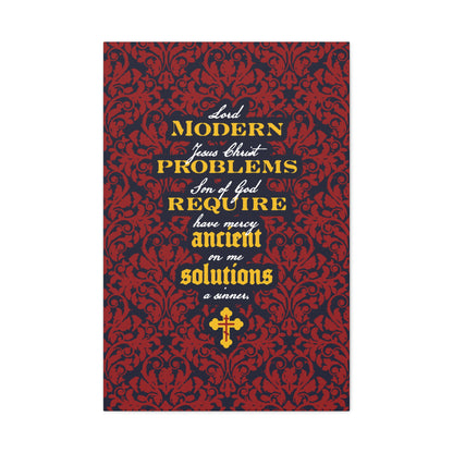 Modern Problems Require Ancient Solutions (Jesus Prayer, Floral Background) No. 2 | Orthodox Christian Canvas Wall Art