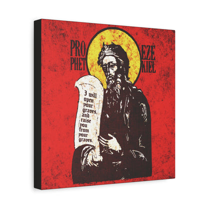 Prophet Ezekiel IconoGraphic | Textured, High Contrast Bright Red and Yellow Design | Old Testament | Orthodox Christian Canvas Art