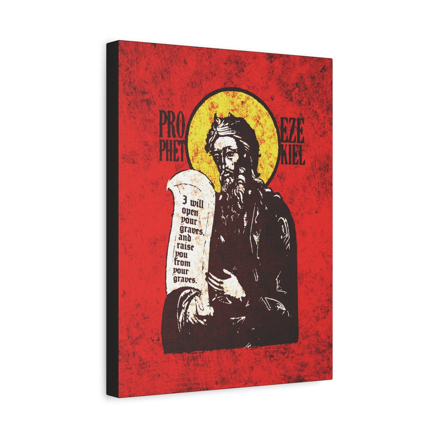Prophet Ezekiel IconoGraphic | Textured, High Contrast Bright Red and Yellow Design | Old Testament | Orthodox Christian Canvas Art