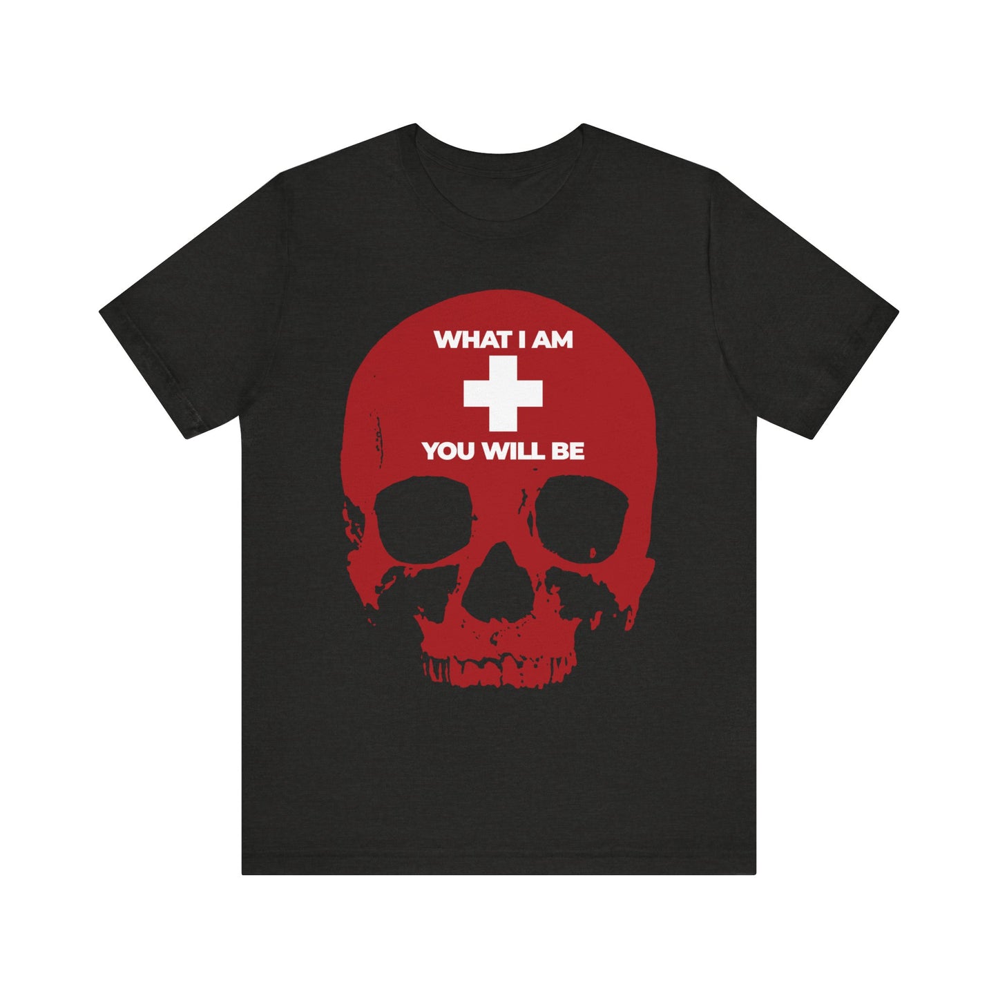 What I Am You Will Be White Cross on Red Skull | Remember You Will Die | Memento Mori | Orthodox Christian Lightweight Cotton Unisex Tee