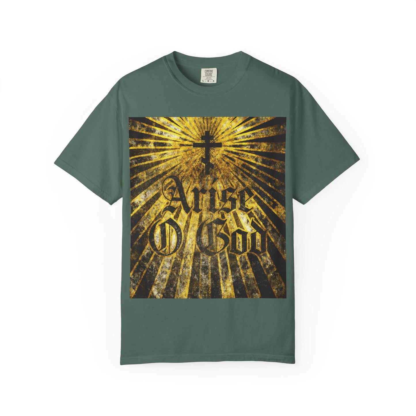 Arise O God | Psalm 81 (82 LXX) | Textured Gothic Font w/ Orthodox Cross & Golden Rays | Divine Council | Heavyweight Cotton Unisex T-Shirt
