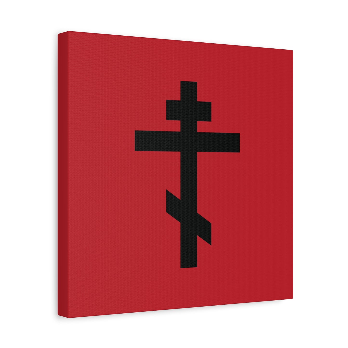 Black Orthodox Cross Red Background | Whoever does not carry his own cross and come after Me cannot be My disciple | Christian Canvas Art