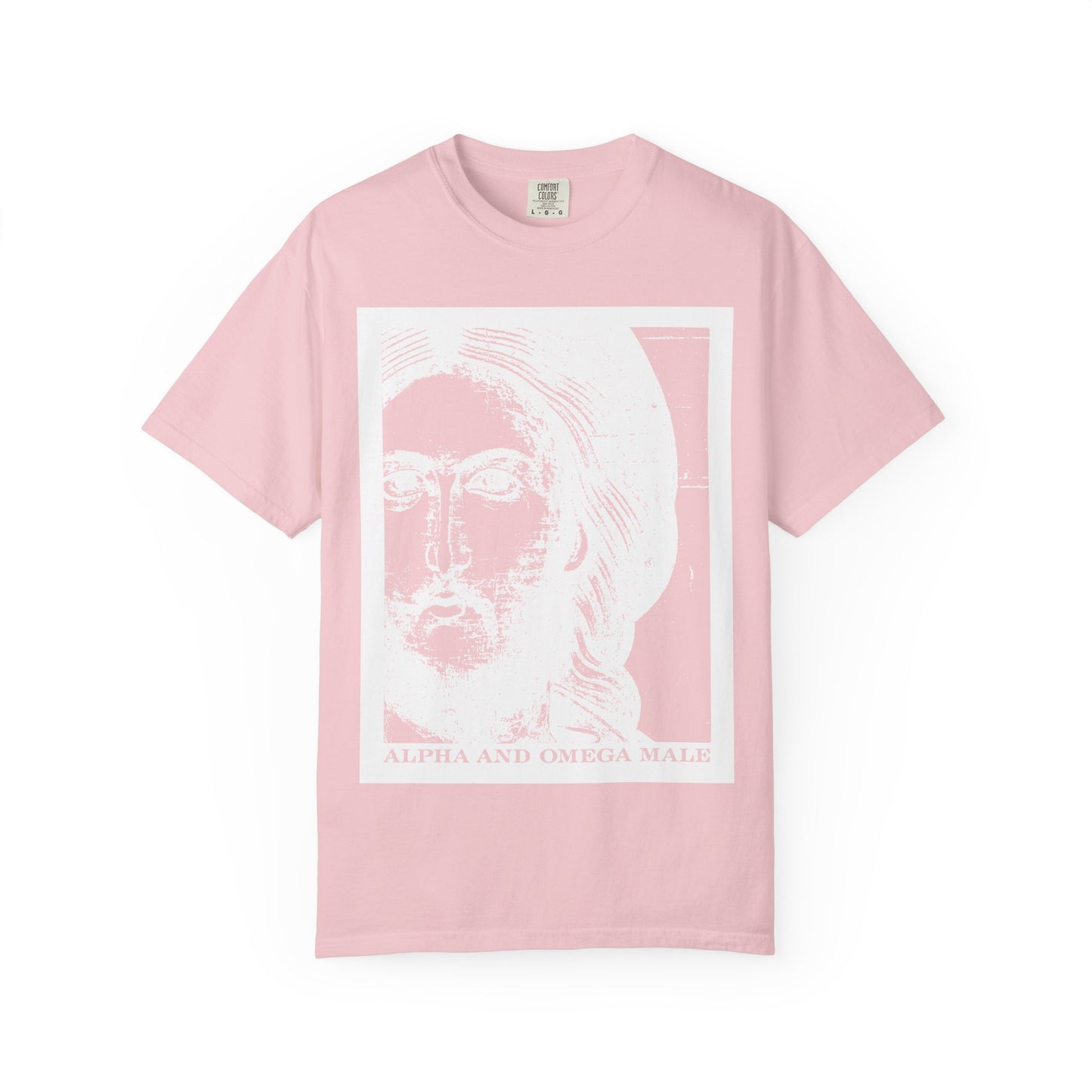 Alpha & Omega Male | Jesus Christ Icono-Graphic Photonegative | I am the Beginning & the End (Rev 22) | Heavyweight Cotton Unisex T-Shirt