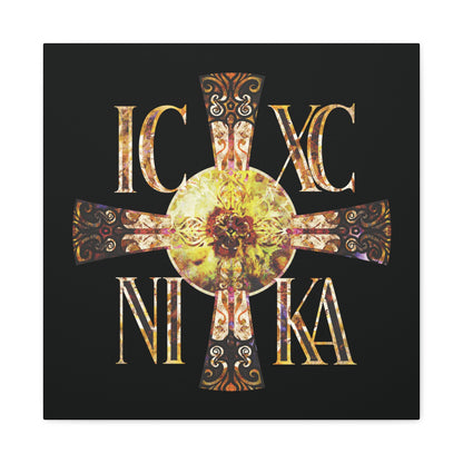 ICXC NIKA Celtic Style Equal Armed Cross | Bright Solar Texture | Orthodox Christian Canvas Art