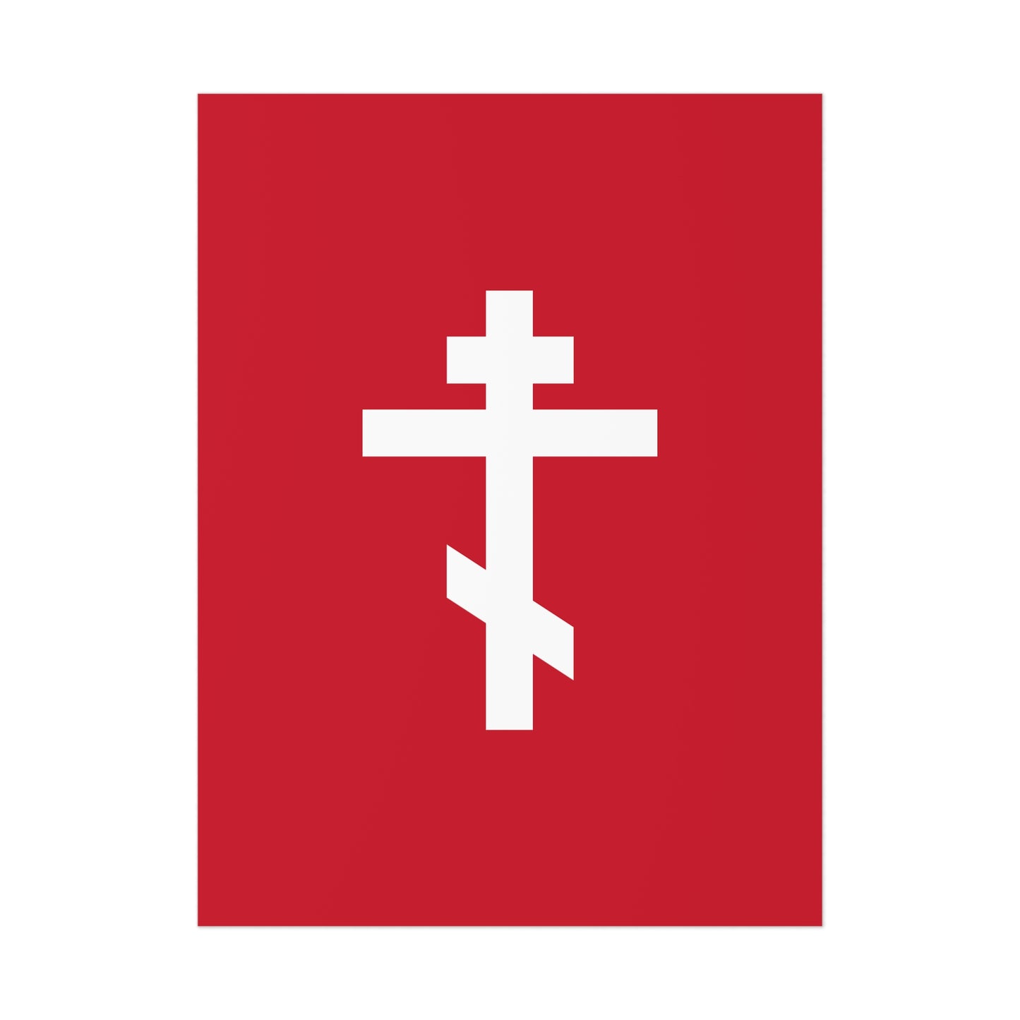White Orthodox Cross Red Background | We venerate Thy Cross, O Master, and we glorify Thy holy Resurrection! | Orthodox Art Poster