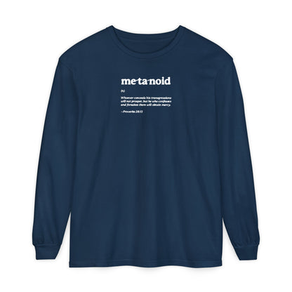 Metanoia Metanoid Definition | Proverbs 28:13 | Confession & Repentance | Minimalist Design | Orthodox Christian Long Sleeve Shirt