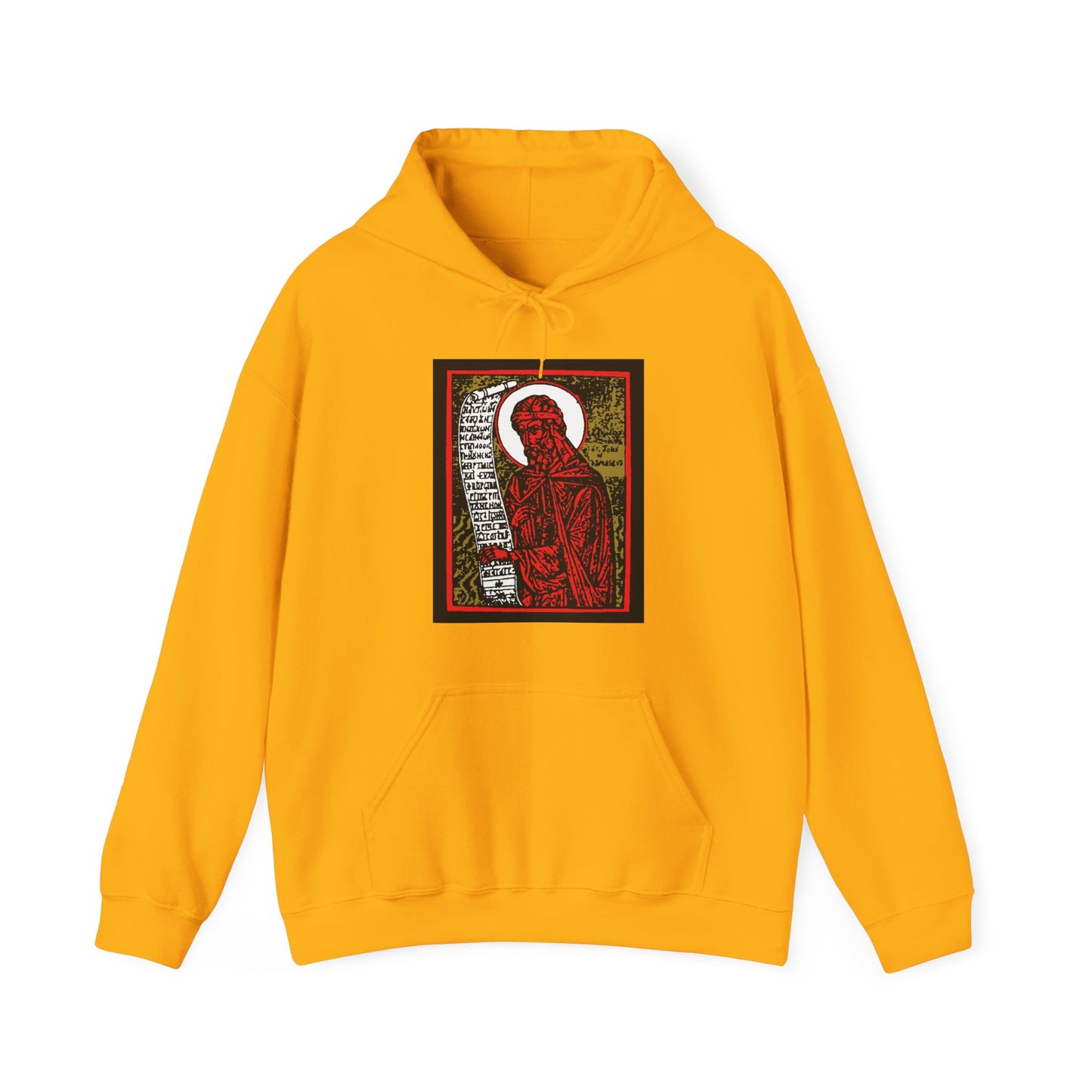 St. John of Damascus Icono-Graphic | Orthodox Christian Saint | Red Gold & Black High Contrast Design | Orthodox Christian Hoodie