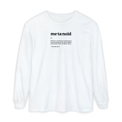 Metanoia Metanoid Definition | Proverbs 28:13 | Confession & Repentance | Minimalist Design | Orthodox Christian Long Sleeve Shirt