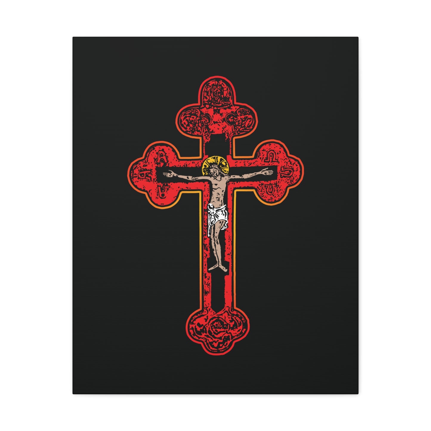 Red Orthodox Christian Crucifix | Byzantine Golgotha Cross | Alpha & Omega | I Am Crucified With Christ | Orthodox Christian Canvas Wall Art