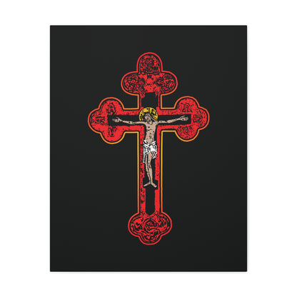 Red Orthodox Christian Crucifix | Byzantine Golgotha Cross | Alpha & Omega | I Am Crucified With Christ | Orthodox Christian Canvas Wall Art