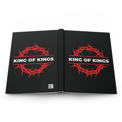 Black hardcover journal with a red crown of thorns and bold white "KING OF KINGS" text, inspired by Revelation 19:16. Product: King of Kings Crown of Thorns | Christ is King | Orthodox Christian Hardcover Journal.