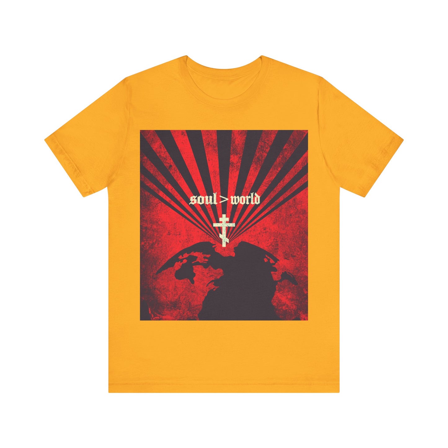 What Shall it Profit a Man | Matthew 16:26 | Soul Is Greater Than World | Red Earth Design with White Cross | Orthodox Christian T-Shirt