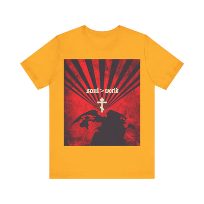 What Shall it Profit a Man | Matthew 16:26 | Soul Is Greater Than World | Red Earth Design with White Cross | Orthodox Christian T-Shirt