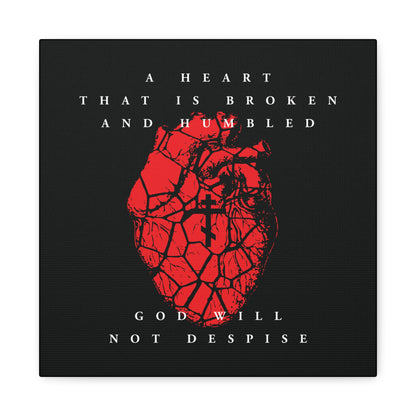 A Heart That is Broken and Humbled God Will Not Despise | Cracked heart with Orthodox cross reflects repentance in Psalm 51—Christian canvas art.