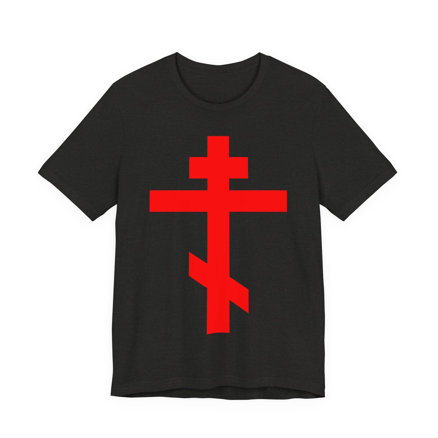 Red Orthodox Tribar Cross | Preserve Thy People By Thy Cross, O Lord | Christ is King | Christian Unisex Cotton Tee