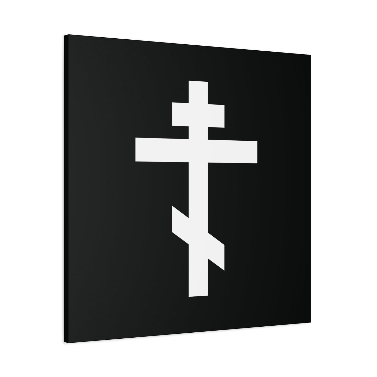 White Orthodox Cross Black Background | Let all the earth venerate the Precious and Life-Giving Cross of the Lord | Christian Canvas Art