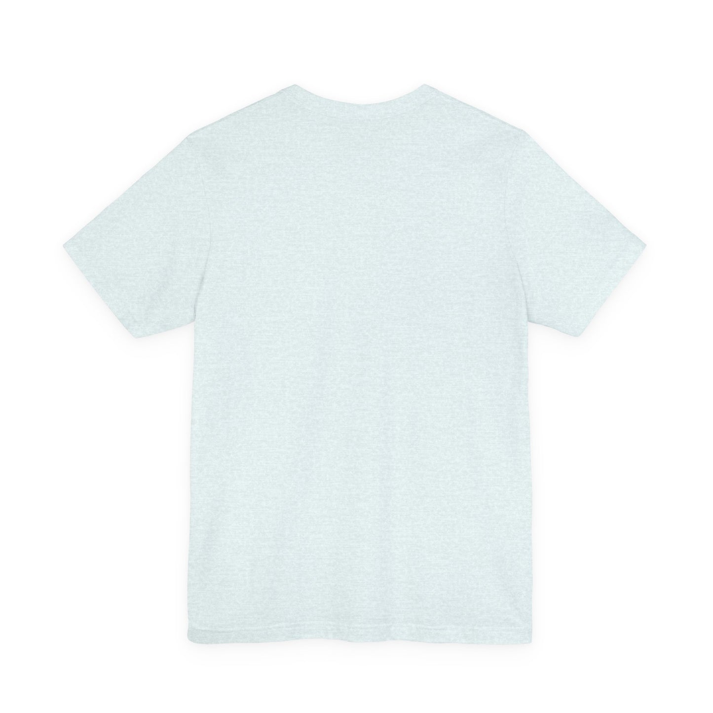 A plain light gray short-sleeve tee—“Those Who Mourn Over Their Sins”—is displayed flat with the back side facing up, evoking a quiet simplicity that reflects the “sadness of soul” described by St John Climacus. This Orthodox Christian lightweight cotton unisex T-shirt features the St George Slaying Dragon iconographic theme.