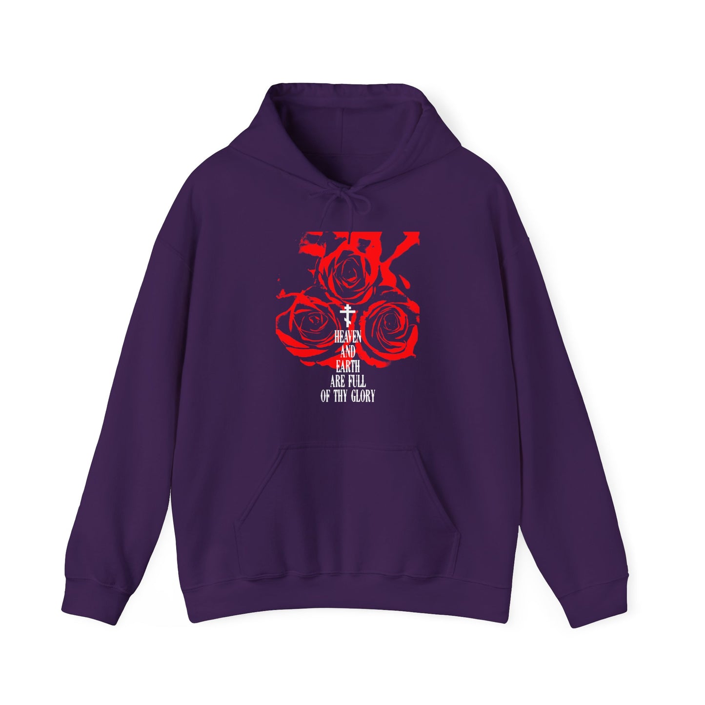 Heaven and Earth Are Full of Thy Glory | Orthodox Liturgical Hymn | Red Roses | Western Typography | Orthodox Christian Hoodie