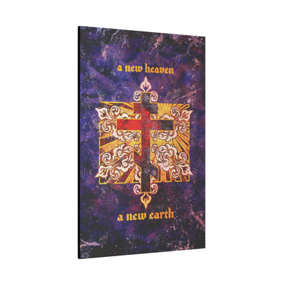 A New Heaven/A New Earth | Red Orthodox Cross on Textured Ornate Background | Christian Canvas Art