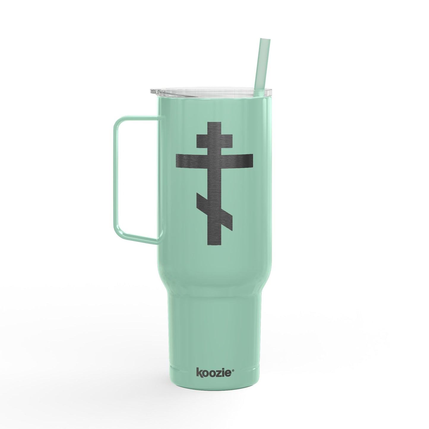 Russian/Greek Tribar Cross Engraved 40oz Koozie Tumbler | Insulated Stainless Steel | Bold, Minimalist Orthodox Christian Home & Travel Accessory