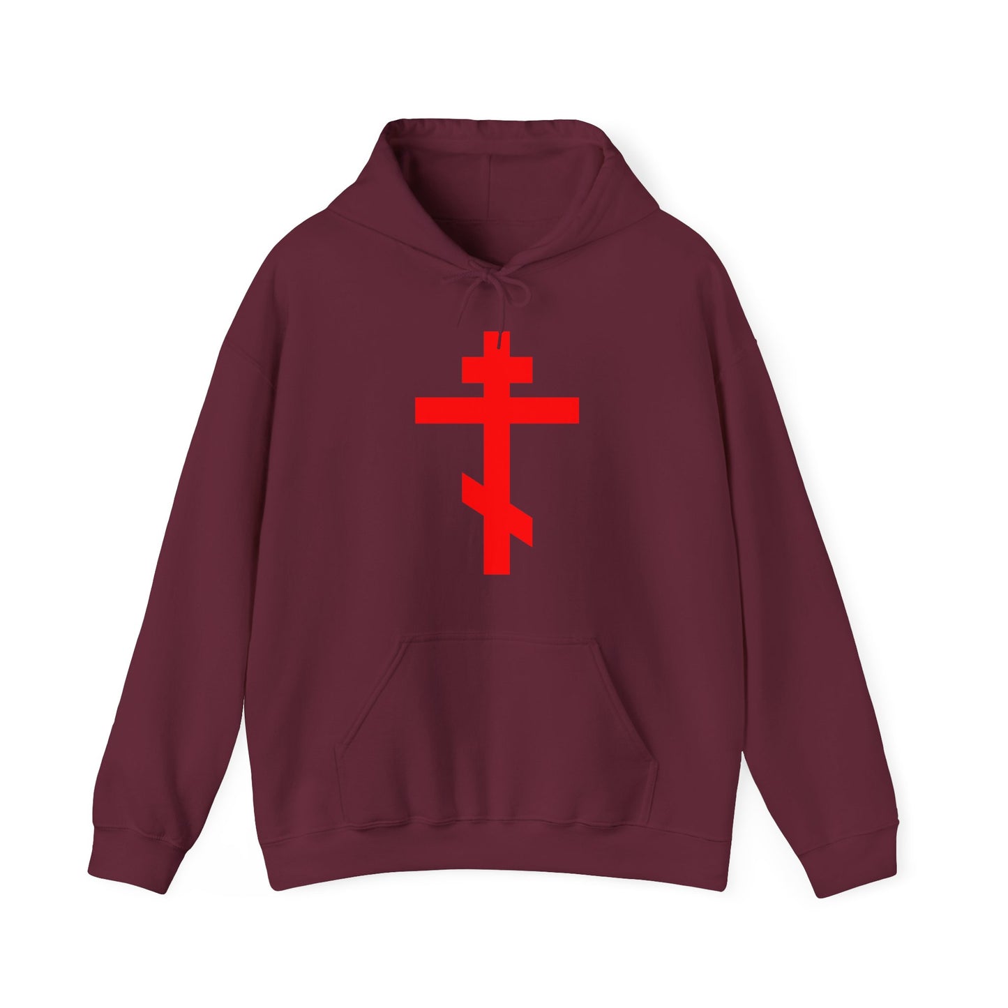 Bright Red Orthodox Tribar Cross | Preserve Thy People By Thy Cross, O Lord | Christ is King | Christian Streetwear Hoodie