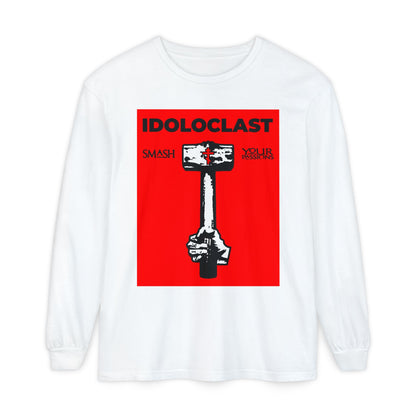 Idoloclast Idol-Smasher | Jesus NIKA Fist w/ Sledgehammer on Red Background | Smash Your Passions | Orthodox Christian Long Sleeve Shirt