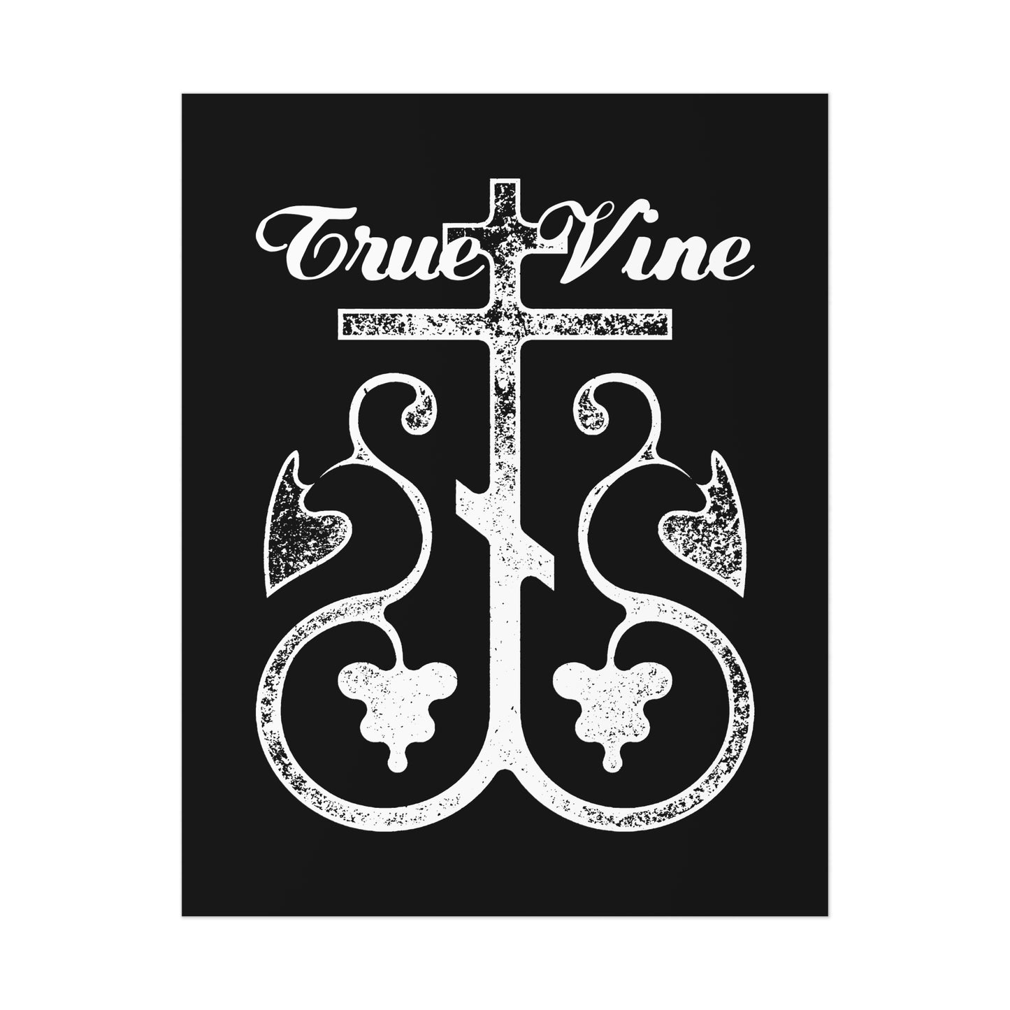 I Am the True Vine (John 15, Ezekiel 15) | Orthodox Cross with Grape Vine | Photocopy Effect | Orthodox Christian Art Poster