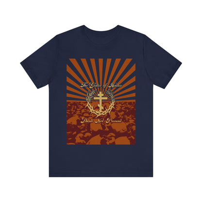The Gates of Hades Shall Not Prevail | Cross with Wreath & Crown of Thorns | Skulls and Rays | Orthodox Christian T-Shirt