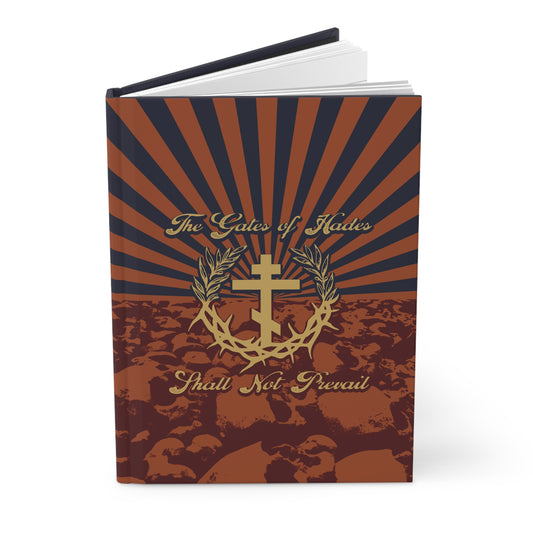 The Gates of Hades Shall Not Prevail | Cross with Wreath & Crown of Thorns | Skulls and Rays | Orthodox Christian Hardcover Journal