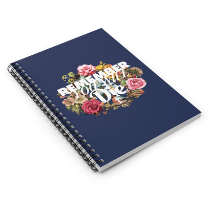 The "Remember You Will Die" Christian Spiral Notebook features classic typography, a cross, and a floral wreath design—perfect for mindful reflection and memento mori inspiration.