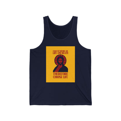 I Have Set Before You Life and Death (Deut. 30:11-20) Yellow Design No. 1 | Orthodox Christian Jersey Tank Top / Sleeveless Shirt