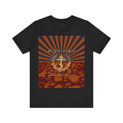 The Gates of Hades Shall Not Prevail | Cross with Wreath & Crown of Thorns | Skulls and Rays | Orthodox Christian T-Shirt