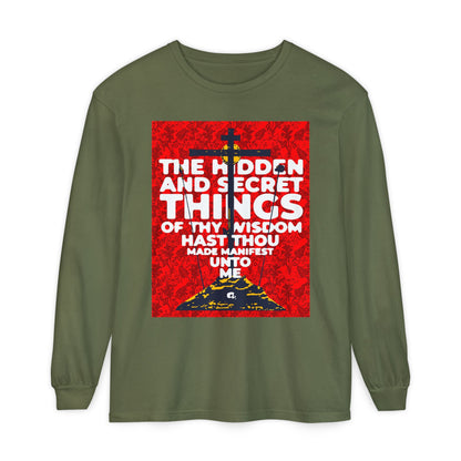 The Hidden and Secret Things of Thy Wisdom (Psalm 50/51) | Golgotha Cross | Skull of Adam | Orthodox Christian Long Sleeve Shirt