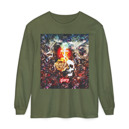 Now the Son of Man is Glorified (John 13:31) | Skull and Floral Glowing Cross Design | Orthodox Christian Long Sleeve Shirt