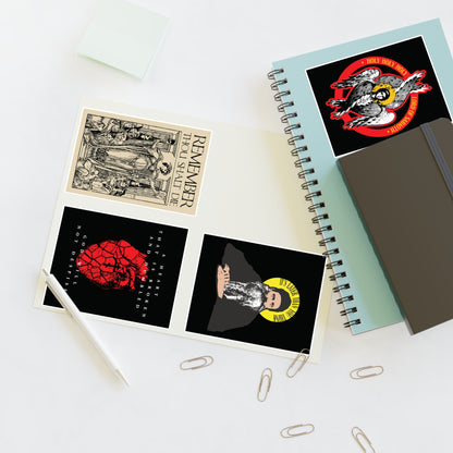 Two notebooks with Bestseller Orthodox Sticker Mix No. 4 and stationery on a white surface.
