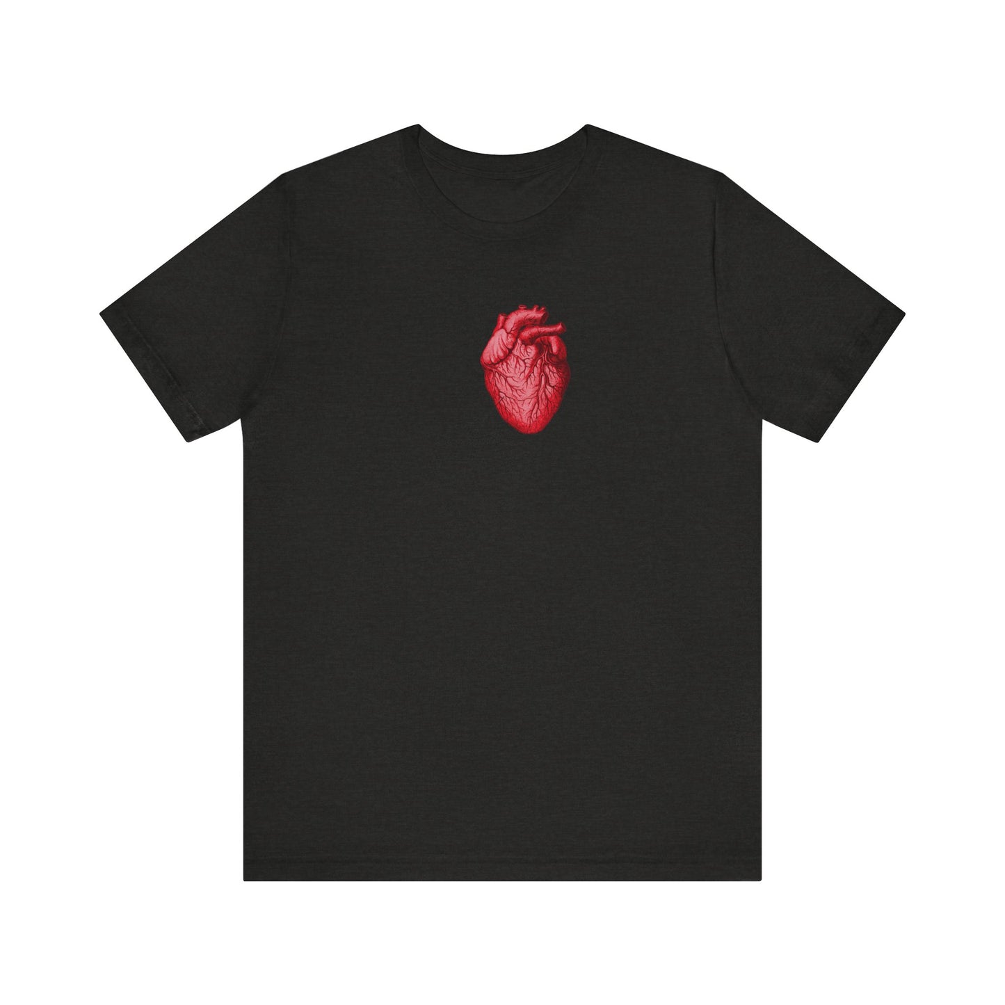 Black Heather tee featuring a red medical heart graphic and Orthodox cross, inspired by Tone 4 Tuesday Vespers Aposticha. “Remember You Will Die”—a lightweight unisex memento mori shirt: It’s later than you think.
