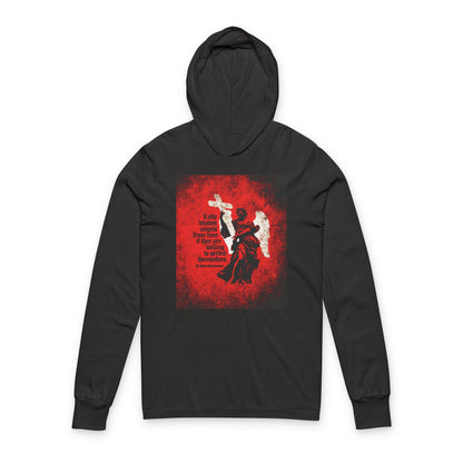 Little Divides Angels from Men | Christian Perfection | St John Chrysostom | Textured Cemetery Angel | Orthodox Long Sleeve Hooded Shirt