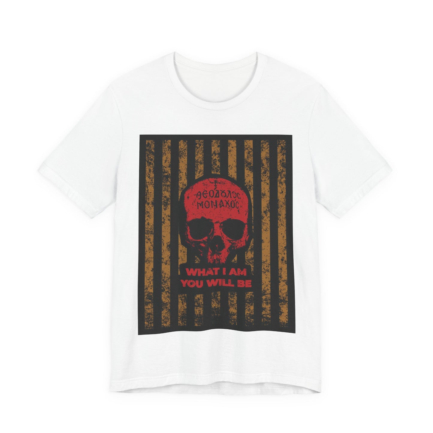 What I Am You Will Be | Memento Mori | Remembrance of Death | Mt Athos Monk Skull | Ascetic Ethos | Orthodox Christian Unisex Cotton T-Shirt