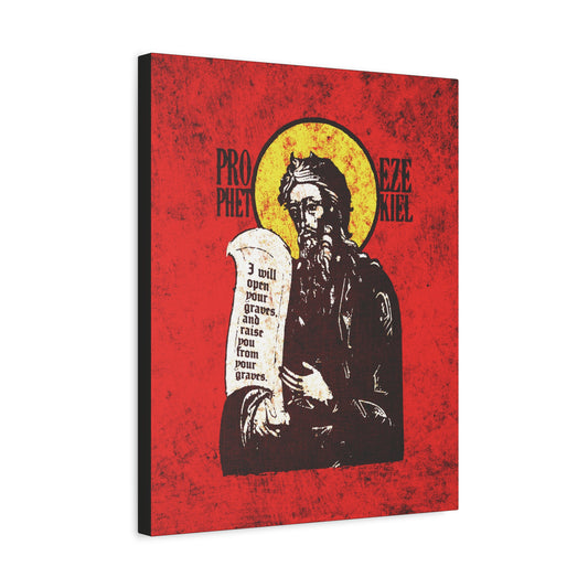 Prophet Ezekiel IconoGraphic | Textured, High Contrast Bright Red and Yellow Design | Old Testament | Orthodox Christian Canvas Art