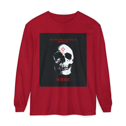 The Final Enemy That Shall Be Destroyed (1 Cor 15:26) | Skull in Crosshairs | Gothic Style Orthodox Christian Long Sleeve Shirt