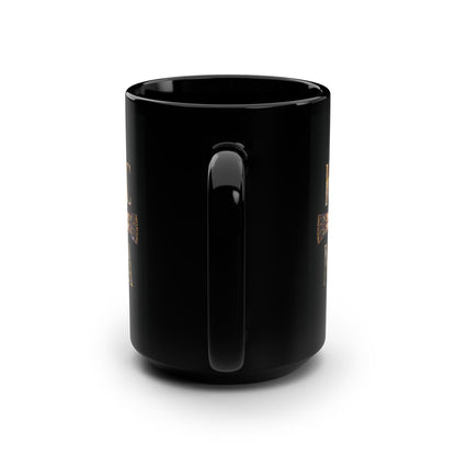 ICXC NIKA Celtic Style Equal Armed Cross | Bright Solar Texture | Orthodox Christian Black Mug