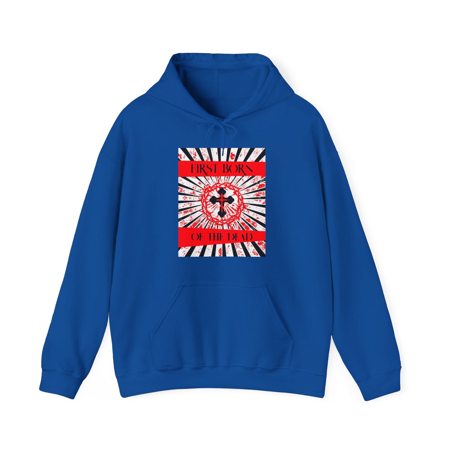 First Born of the Dead | Orthodox Cross and Crown of Thorns | Red White and Black Textured Design with Rays | Orthodox Christian Hoodie / Hooded Sweatshirt