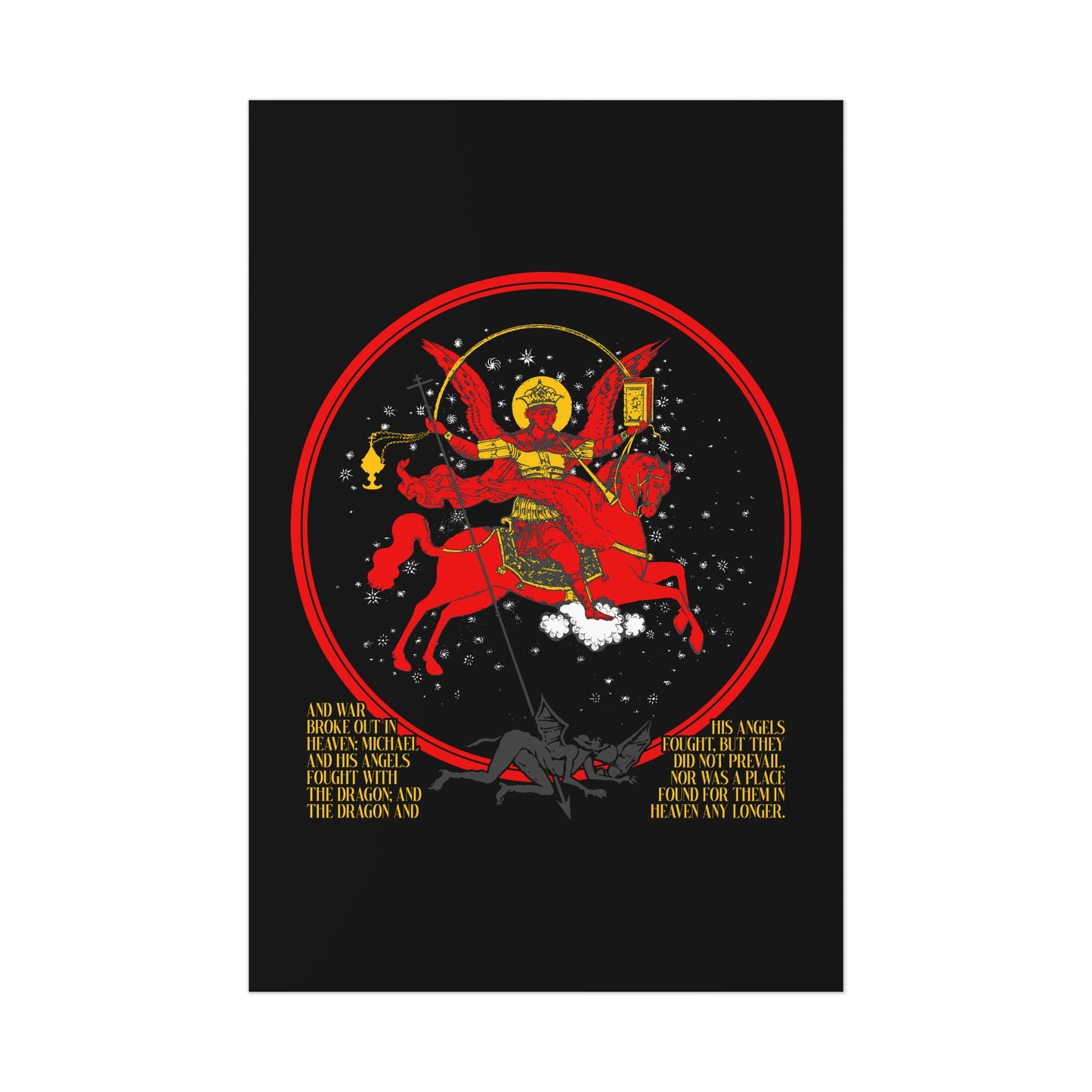 Archangel Michael of the Apocalypse Icono-Graphic | War in Heaven (Rev 12:7-9) | Satan Cast Out | Orthodox Christian Art Poster