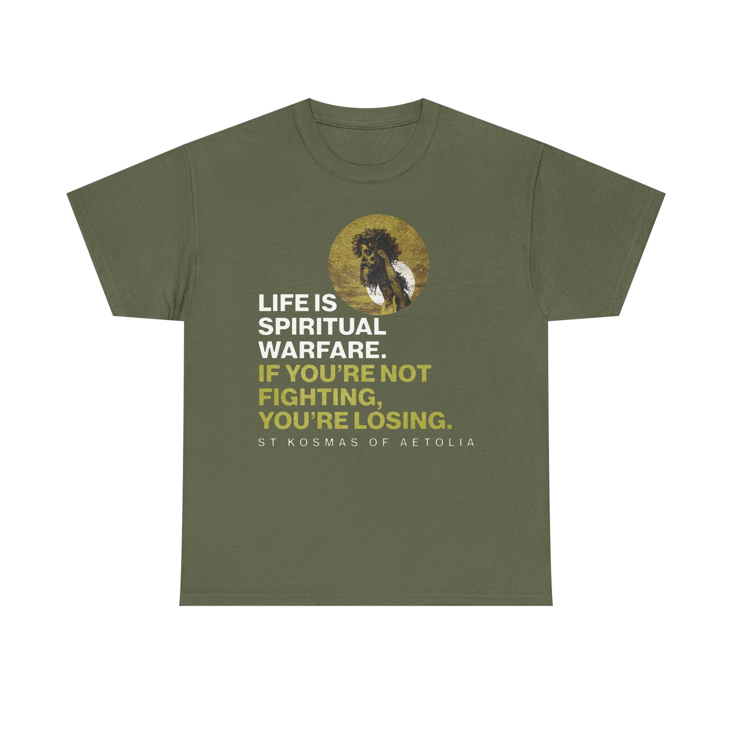 Life is Spiritual Warfare | St Kosmas of Aetolia | Gustave Dore | David & Goliath | Unseen Warfare | Orthodox Midweight Cotton Unisex Tee