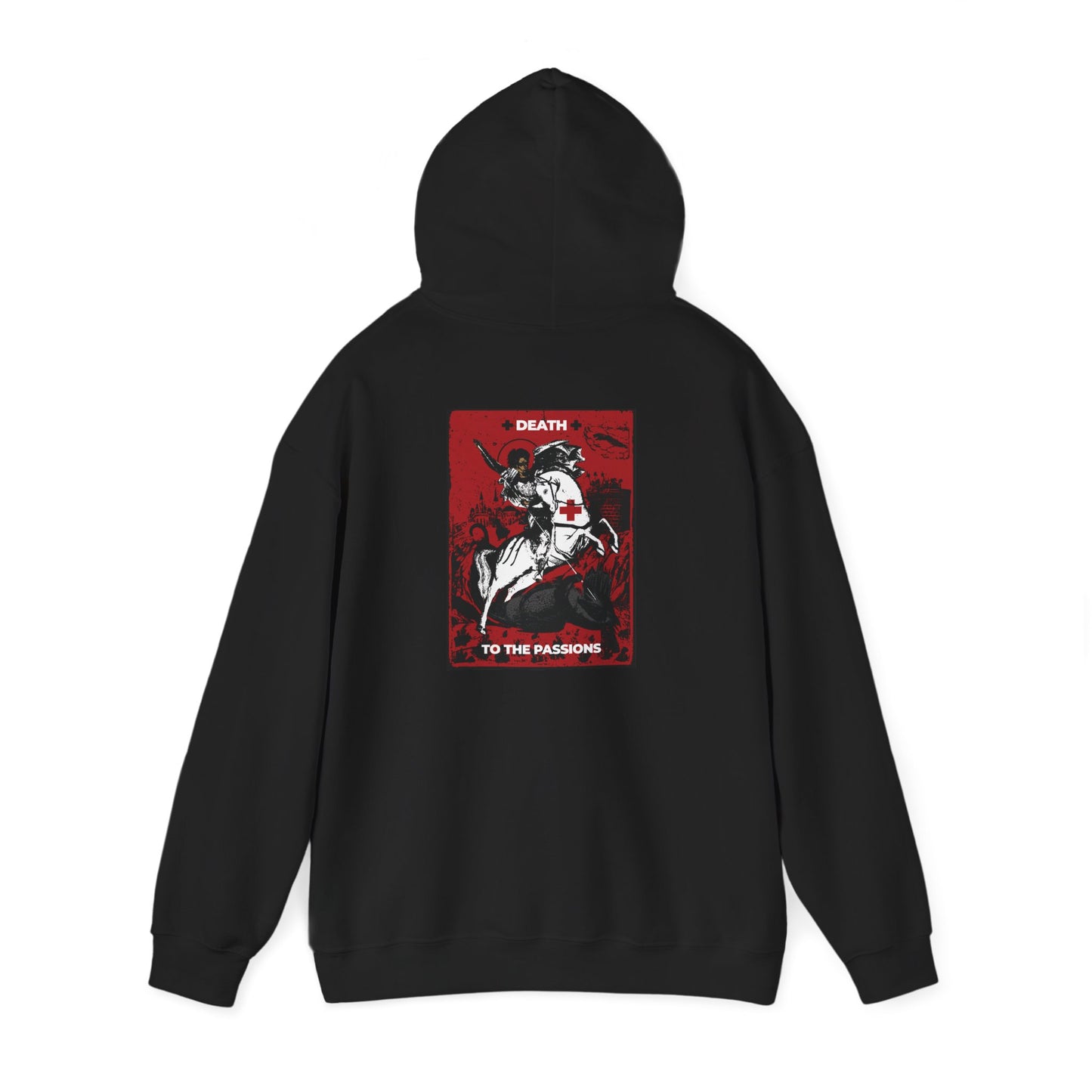St George Slaying the Dragon | Cross on Front Left Breast | Death to the Passions | Ascetic Orthodox Christianity | Double-Sided Unisex Hoodie