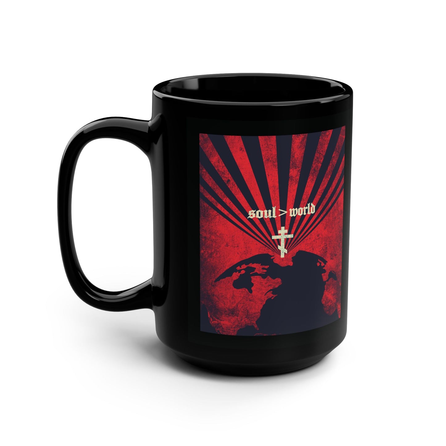 What Shall it Profit a Man | Matthew 16:26 | Soul Is Greater Than World | Red Earth White Cross | Orthodox Christian Black Mug