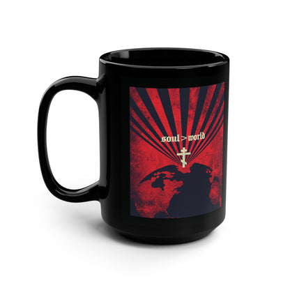What Shall it Profit a Man | Matthew 16:26 | Soul Is Greater Than World | Red Earth White Cross | Orthodox Christian Black Mug